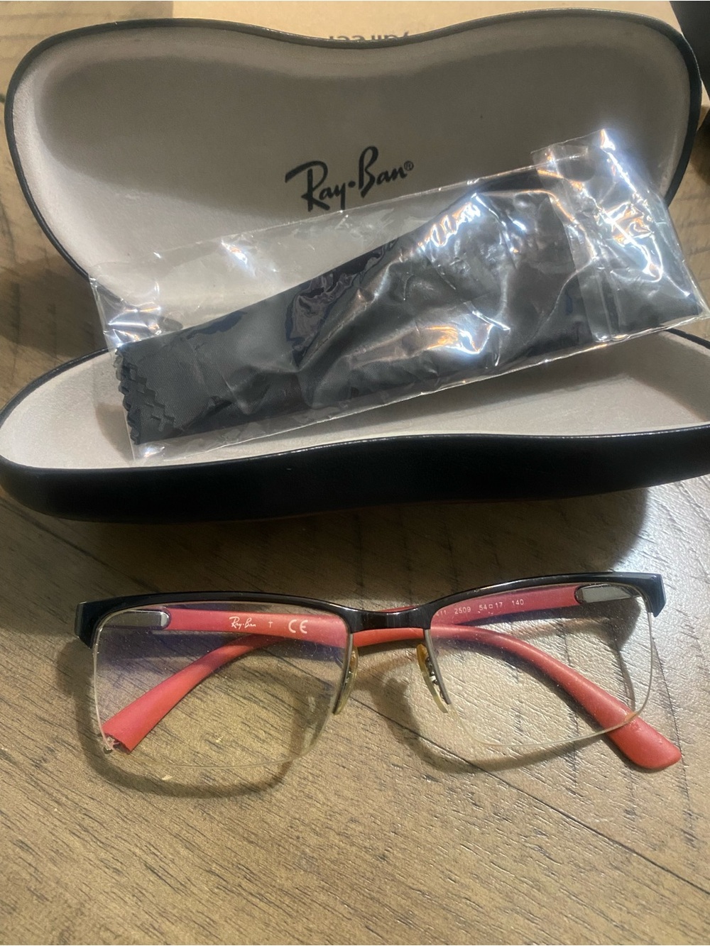 Ray-Ban Semi-Rimless Eyeglasses in Black and Red